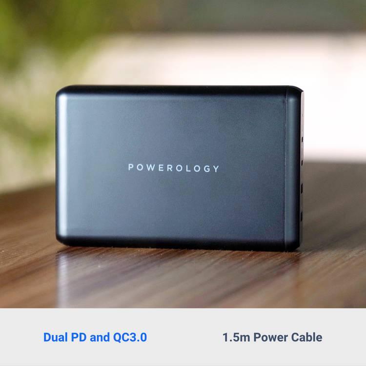 Powerology Charging Station, 156W 4-Port Desktop USB Charging Station with 2 USB C Ports + 2 USB A Ports UK, Devices Smartphone Tablet Laptop Computer - Black