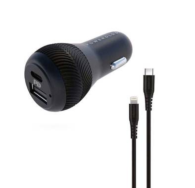 Powerology Dual Port Car Charger 30W USB 2.4A + Power Delivery 18W with Cable 0.9M Compatible for Type-C to Mfi Lighting Devices iPhone 11/11 Pro/11 Pro Max/Xs/Xs Max/8/8 Plus