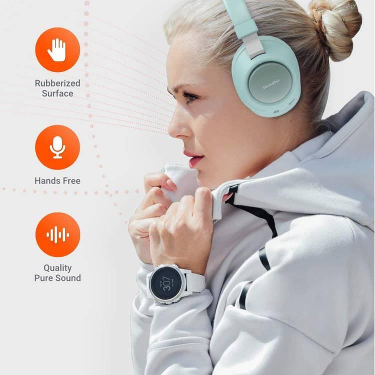 سماعات بورودو المحمولة بتقنية البلوتوث 5.0 مع إلغاء الضوضاء ، وسيري النشط ، والتحكم في مستوى الصوت ، سوندتيك صوت عميق نقي سماعات رأس لاسلكية فوق الأذن ، وقت تشغيل لمدة 16 ساعة ، سطح مطاطي - أخضر