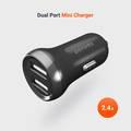 Porodo Dual Port Mini Car Charger 2.4A, Slim & Compact Car Adapter with Power Indicator & Fast Charging, Universal Compatibility, Safe and Reliable - Black