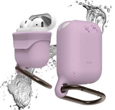 Elago Silicone Waterproof Hang Case with Anti-Lost Carabiner Compatible for AirPods 1/2, Dust Proof and Impact Protection, Scratch Resistant Cover - Lavender Lavender