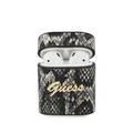 CG Mobile Guess PU Python Round Shape Case with Metal Logo & Anti-Lost Ring Compatible for AirPods 1/2, Scratch Resistant, Shock Absorption, Drop Protection, & Dustproof 