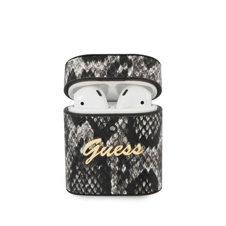 CG Mobile Guess PU Python Round Shape Case with Metal Logo & Anti-Lost Ring Compatible for AirPods 1/2, Scratch Resistant, Shock Absorption, Drop Protection, & Dustproof 