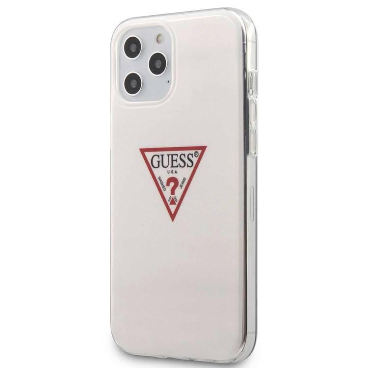 CG Mobile Guess PC/TPU Triangle Logo Hard Case, Shock-Absorption & Drop Protection for iPhone 12 / 12 Pro ( 6.1" ) Officially Licensed - White