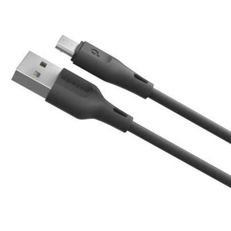 Porodo Charging Cable, PVC Micro USB Cable 2.4A 1.2meter Cord Compatible with Type C Devices, Charge & Sync Cable, Durable Fast Charge and Data Connector - Black - 1.2 M