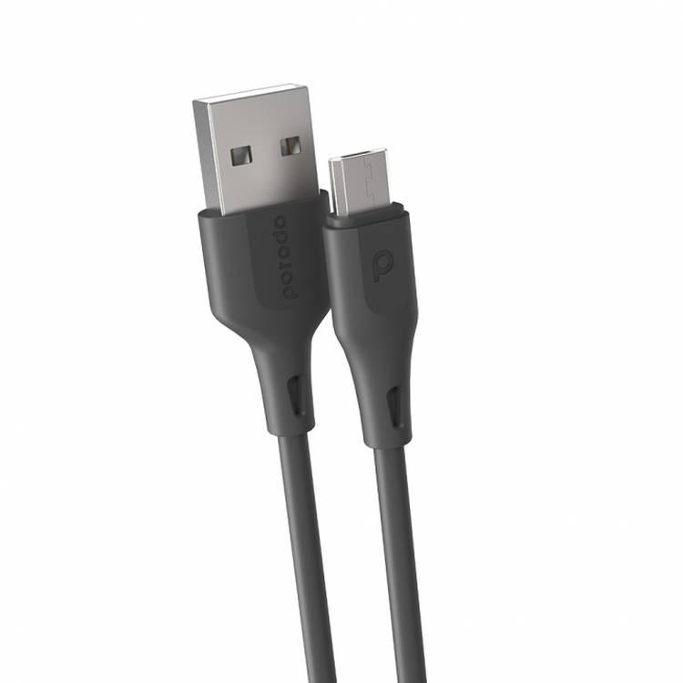 Porodo Charging Cable, PVC Micro USB Cable 2.4A 1.2meter Cord Compatible with Type C Devices, Charge & Sync Cable, Durable Fast Charge and Data Connector - Black - 1.2 M