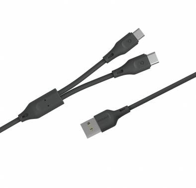 Porodo PVC 2 in 1 Cable ( Compatible with Type-C / Micro USB ) 2.4A 1.2M Suitable for Android Devices, Durable Fast Charge and Data Connector - Black