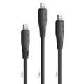 Porodo Charging Cable, PVC 3 Cable Compatible for iPhone Lightning Devices (0.6m / 1.2m / 1.8m) 2.4A Lightning Cord Durable Fast Charge and Data Connector - Black
