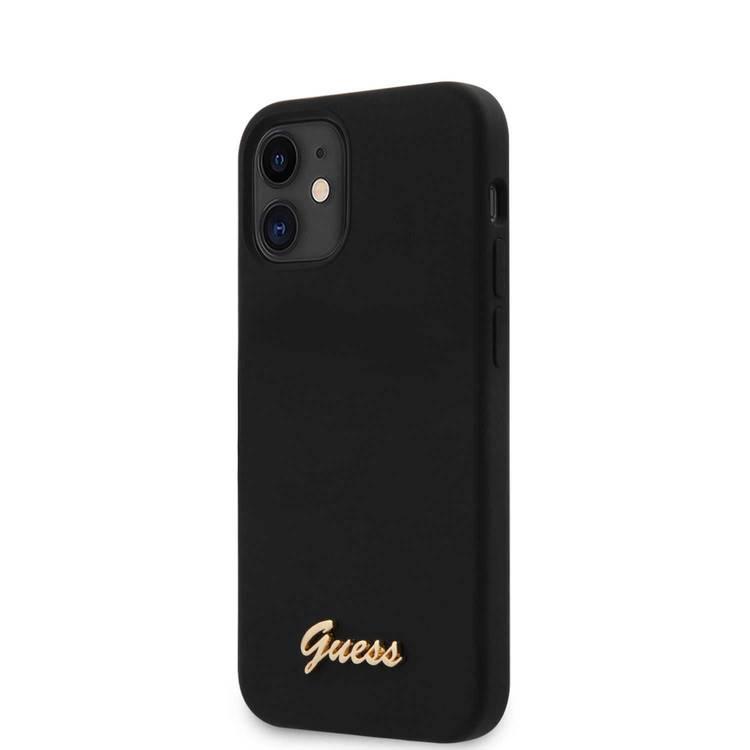 CG Mobile Guess Silicone Hard Case with Metal Logo Script, Shock-Absorption & Drop Protection for iPhone 12 / 12 Pro ( 6.1" ) Officially Licensed - Black