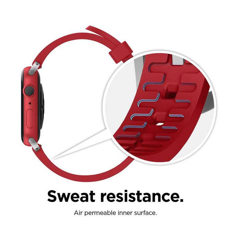 Elago Premium Fluoro Rubber Strap, Fit & Comfortable Replacement Wrist Band, Adjustable Straps Compatible for Apple Watch 44mm - Red