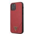CG Mobile Guess PU Saffiano V Stitched w/ Metal Logo Case, Shock-Absorption & Drop Protection for iPhone 12 Pro Max (6.7") Officially Licensed - Red