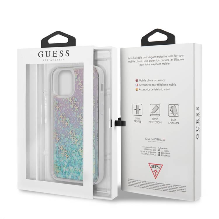 CG MOBILE Guess Liquid Glitter 4G Pattern Pink Background Phone Case for iPhone 12 / 12 Pro (6.1") Drop Protection Mobile Case Officially Licensed - Iridescent