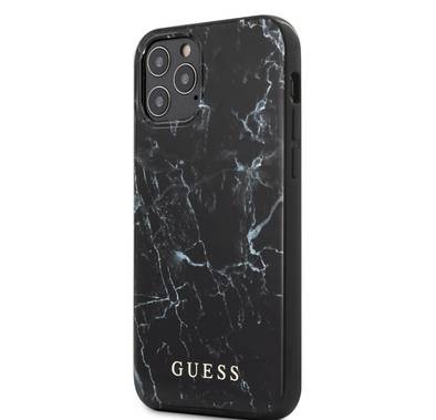 CG Mobile Guess PC/TPU Marble Design Case, Shock-Absorption & Drop Protection for iPhone 12 / 12 Pro ( 6.1" ) Officially Licensed - Black