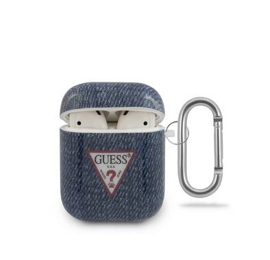 CG Mobile Guess TPU Denim Print Case with Anti-Lost Ring Compatible for AirPods 1/2, Scratch Resistant, Shock Absorption, Drop Protection