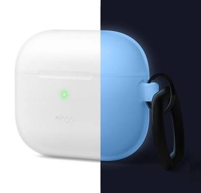 ELAGO Hang Case with Anti-Lost Ring for AirPods 3, Drop Resistant, Dustproof & Absorbing Protective Cover with Hang Case Suitable with Wireless Charger Nightglow Blue