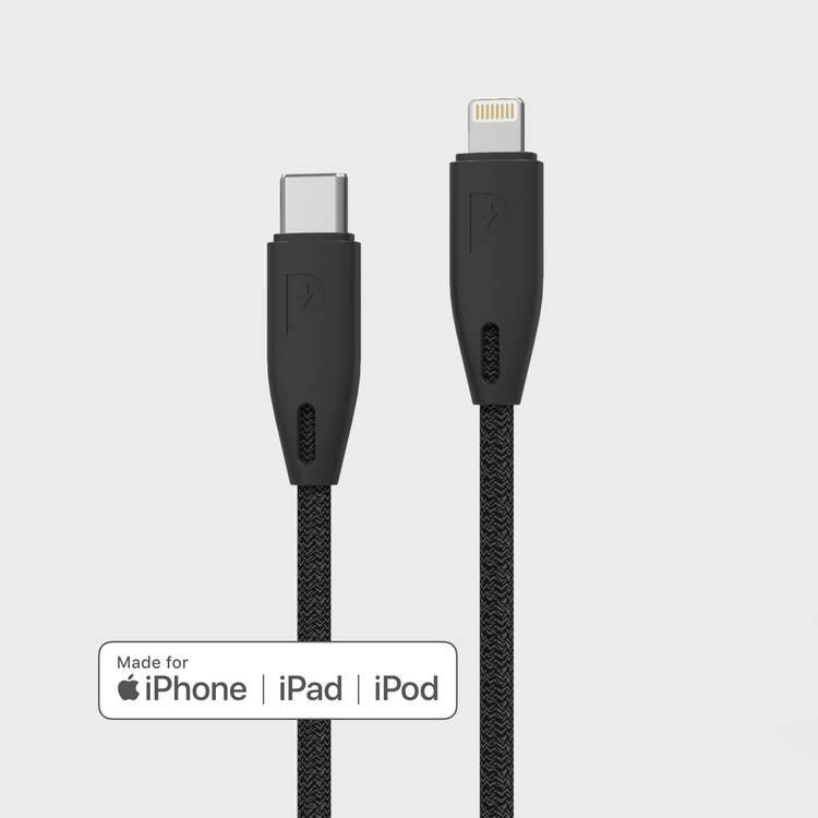 Powerology Fast Charging Cable, [MFi Certified] USB C to Lightning Braided Fast PD Charge 2 meter / 6.6 feet with iPhone 12 Pro Max/12 Mini/12, 11 Pro Max/11 Pro/11, XS Max/XS/XR/X, 8 Plus/8 (Black)