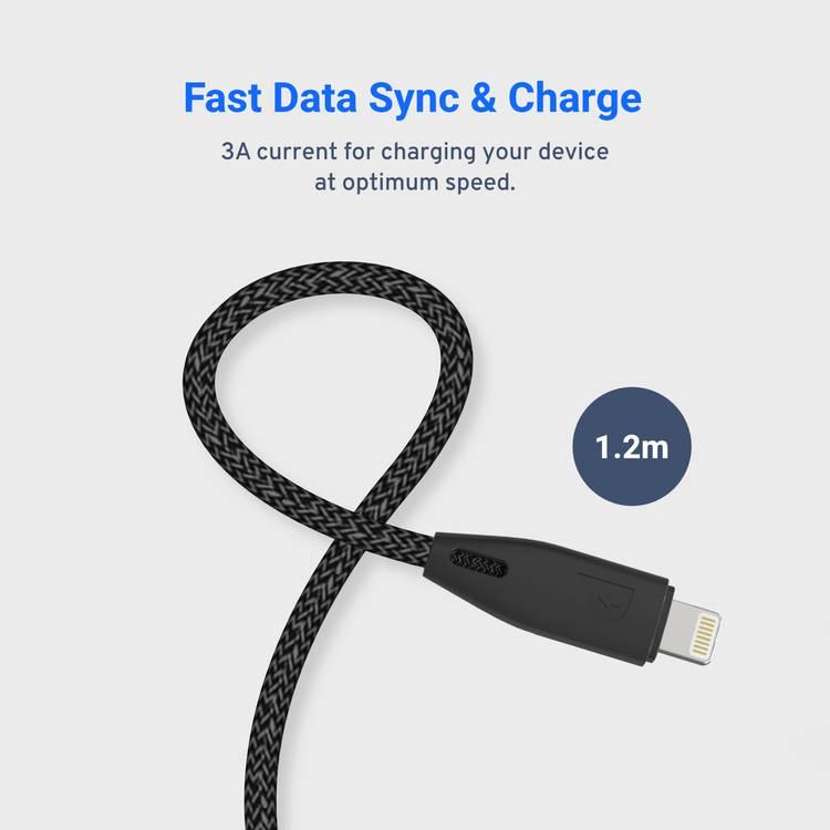 Powerology iPhone Charging Cable, [Apple MFi Certified] braided USB-A To Lightning Cable 1.2 meter / 4 feet with iPhone 12 Pro Max/12 Mini/12, 11 Pro Max/11 Pro/11, XS Max/XS/XR/X, 8 Plus/8 (Black)