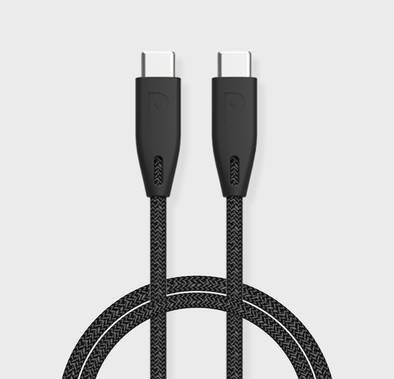 Powerology USB-C Cable, Braided USB-C to USB-C Cable 2m/6.6ft, Compatible for 2021 iPad Pro 12.9"/11", New MacBook, Galaxy S21 Note 20 and Other - Black