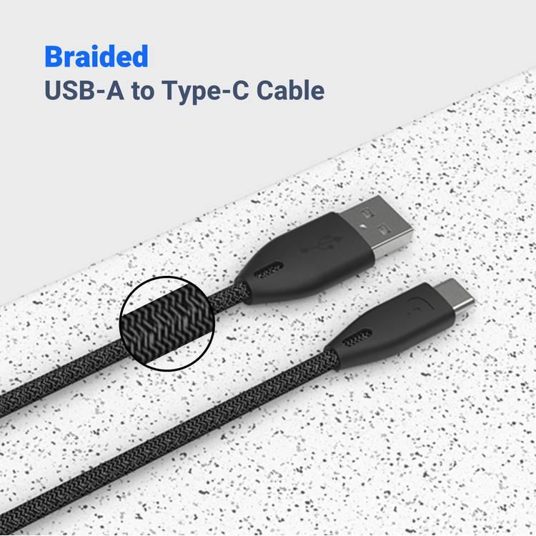 Powerology USB Type C Cable, Type C Data Cable Braided, Compatible for Samsung Galaxy, MacBook Pro, Nintendo Switch, Huawei MateBook X Pro etc (Black)