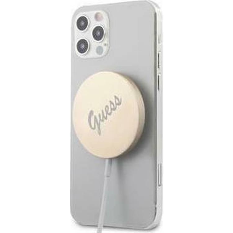 Guess Magnetic Wireless Charger, Magsafe Charger 15W Vintage Logo, Fast Charging Wireless Pad Compatible with iPhone 12/12 Mini/12 Pro/12 Pro Max/AirPods 2/Pro Gold