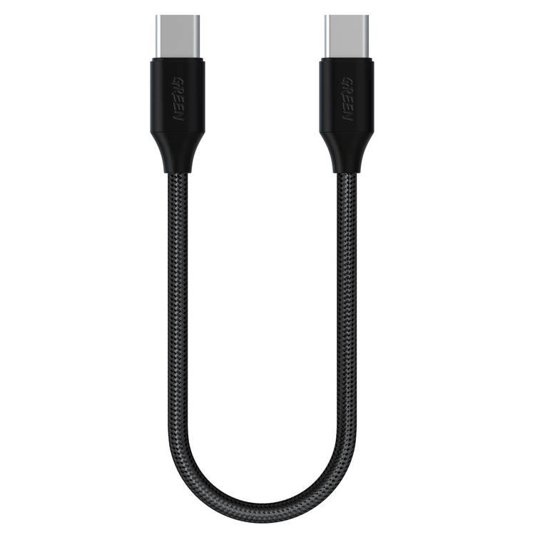 Green Lion USB C Charging Cable, Braided Type-C to Type-C Cable 2A, Fast Charging Cord, Ultra-Fast Sync Charge Cable, Over-Current Protection - Black 0.3 M