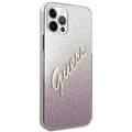 CG MOBILE Guess HC PC/TPU Script Glitter Back Shield Hard Phone Case Compatible for Apple iPhone 12 / 12 Pro (6.1") Shock-Absorption Mobile Case Officially Licensed - Gradient Pink