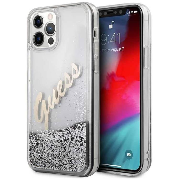 Guess Liquid Glitter Script Hard Case for iPhone 12 / 12 Pro ( 6.1" ) - Silver