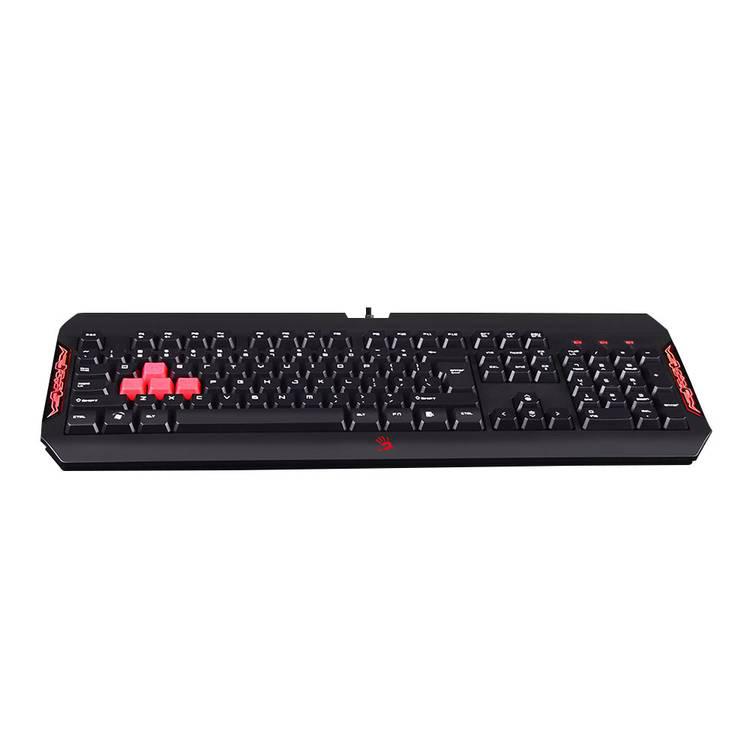 Bloody Blazing Gaming Keyboard, Anti-Slippery Lift, Convex Silicon Keys, Double Secured Water-Resistant, Multimedia Hot-Key, 5 Levels LED Brightness - Black