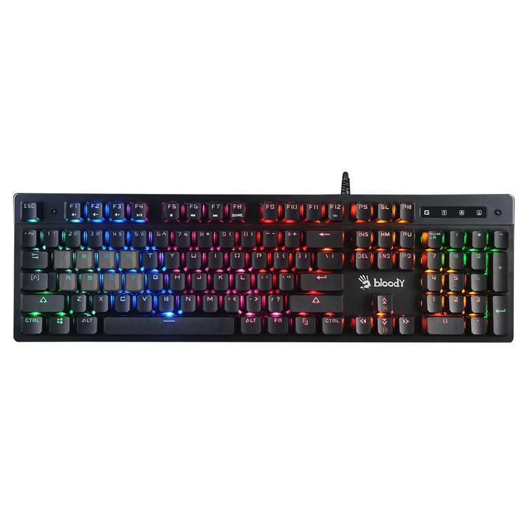 Bloody Mecha-Like Switch Gaming Keyboard, Centered Backlight Design, Adjustable Backlights,Double Secured Water-Resistant, Enhanced Space-Bar - Black