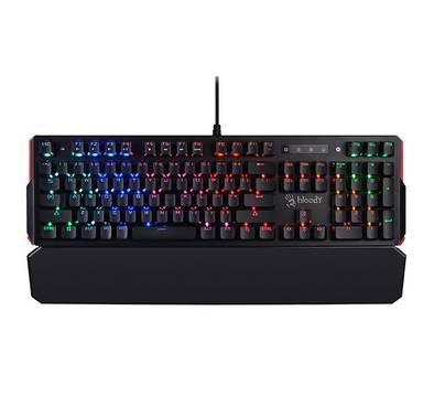 بلودي B885N (مفتاح أحمر وأزرق) Light Strike Optical Technology RGB لوحة مفاتيح ميكانيكية للألعاب ، صوت كتابة طويل الأمد ، مفاتيح مزدوجة قابلة للبرمجة - أسود
