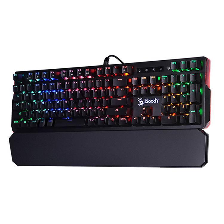 بلودي B885N (مفتاح أحمر وأزرق) Light Strike Optical Technology RGB لوحة مفاتيح ميكانيكية للألعاب ، صوت كتابة طويل الأمد ، مفاتيح مزدوجة قابلة للبرمجة - أسود