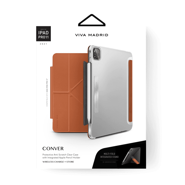 Viva Madrid Conver Case With Foldable Stand Clear Case with Integrated Apple Pencil Holder, Anti-Scratch, Shock-Absorption & Drop Protection Cover Brown - iPad Pro 11" (2021)