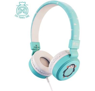 Planet Buddies Kids Wired Headphones, 85dB Volume Limited, Over Ear Foldable Headphones for Travel, School, Adjustable Headband Suitable for Children (Penguin) - Light Blue