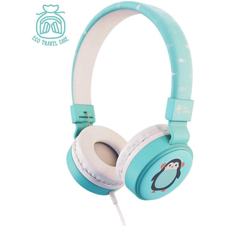 Planet Buddies Kids Wired Headphones, 85dB Volume Limited, Over Ear Foldable Headphones for Travel, School, Adjustable Headband Suitable for Children (Penguin) - Light Blue