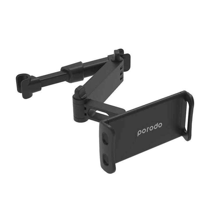 Porodo Phone and Tablet Car Headrest Mount Holder 27CM, Universal 360° Rotating Adjustable, Car Seat Back Stand Bracket for Mobile Phone, Tablet, & iPad- Black