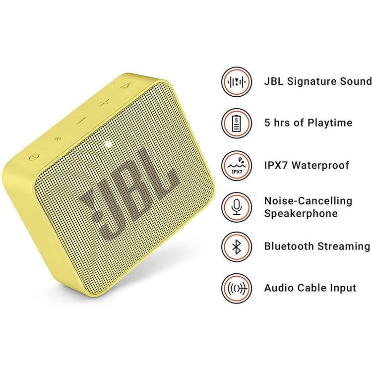 JBL GO 2 Portable Wireless Bluetooth Speaker, 5-hours Playtime, IP67 Waterproof Feature, Speaker Built-in Noise-Cancelling Speakerphone - Yellow