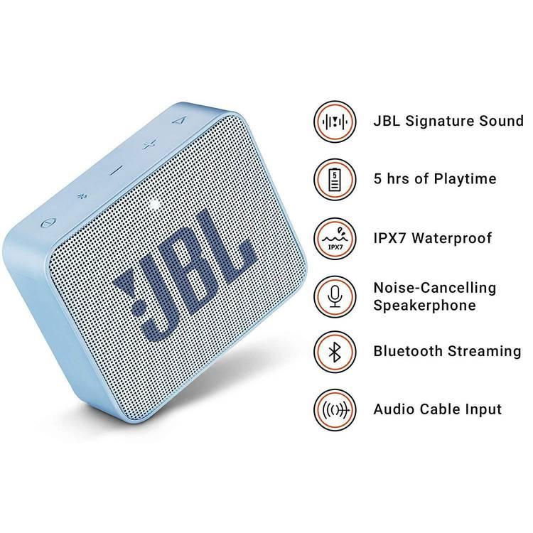 JBL GO 2 Portable Wireless Bluetooth Speaker, 5-hours Playtime, IP67 Waterproof Feature, Speaker Built-in Noise-Cancelling Speakerphone - Cyan