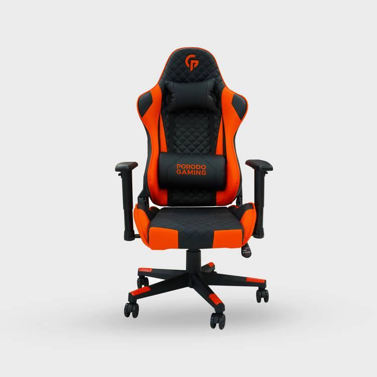 Professional Gaming Chair by Porodo Gaming, Adjustable Backrest & Armrest with cushion, Ergonomic High Back PU Leather Racing Style Game Chair, Class 3 Gas Lift - Black/Orange