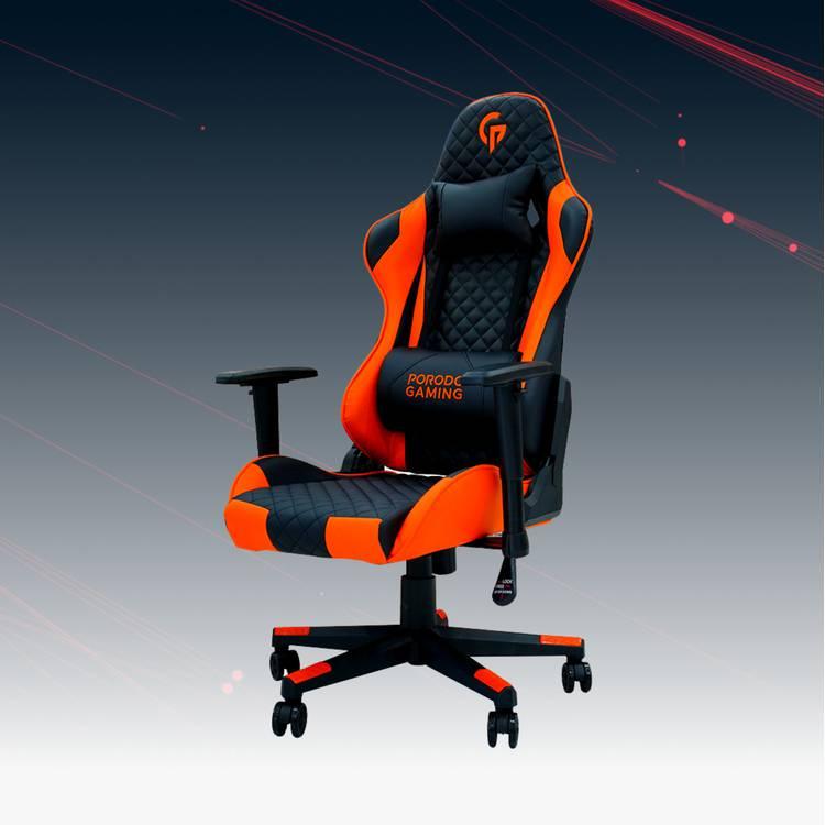 Professional Gaming Chair by Porodo Gaming, Adjustable Backrest & Armrest with cushion, Ergonomic High Back PU Leather Racing Style Game Chair, Class 3 Gas Lift - Black/Orange