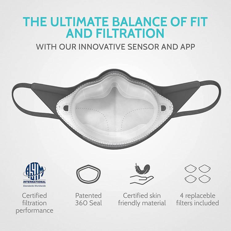 AIRPOP Active + Halo Smart Mask, Tracks Your Breath and Air Quality, AirPOP Halo Compatible with Apple iPhone Devices iOS 12.0/later & Android Devices OS 5.0/later Black/yellow