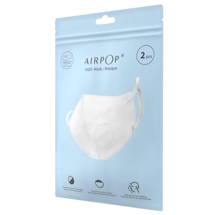 Airpop Kid Reusable Kids Face Mask, 4-Layer Filter Face Coverings for Children, Contoured Fit, Folding Adjustable Face Mask, Kids Face Masks (4pcs) for Pollutant Protection - White