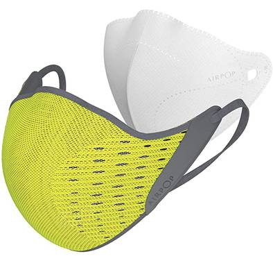AIRPOP Active Reusable Face Mask, 5-Layer Filter Face Coverings for Sports, Contoured Fit, Folding Adjustable Face Mask, Adult Face Masks for Pollutant Protection - Yellow/Black