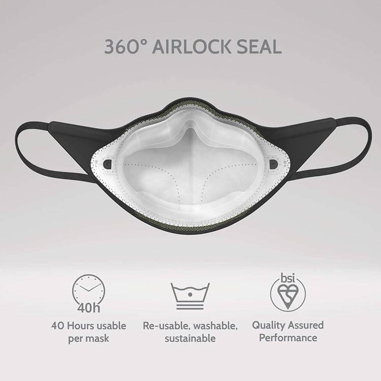 AIRPOP Active Reusable Face Mask, 5-Layer Filter Face Coverings for Sports, Contoured Fit, Folding Adjustable Face Mask, Adult Face Masks for Pollutant Protection - Black/Yellow