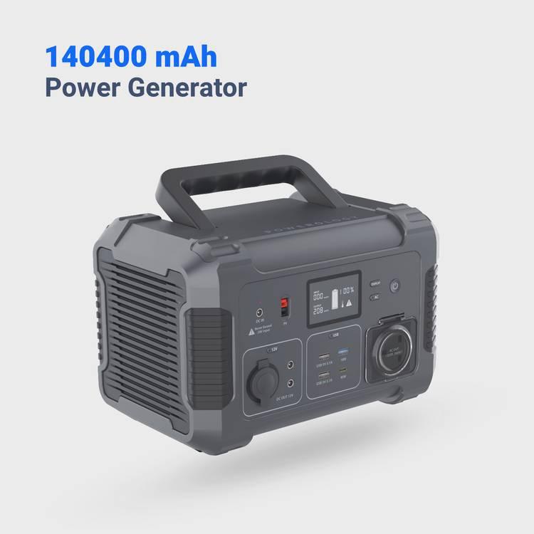 Powerology 140400mAh Power Generator 500W Pure Sine-Wave Output, 18W USB-A Quick Charge, 45W USB-C Power Delivery, 750W Max Surge - Black