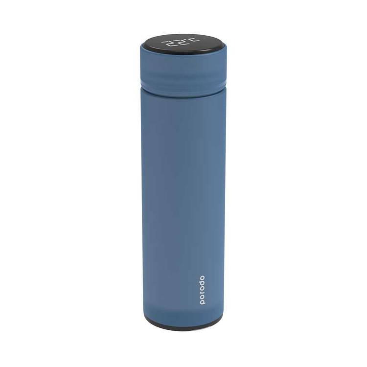 Porodo Smart Water Bottle Cup With Temperature Indicator, Up to 12 Hours of Thermal Insulation, Sports Drink Flasks, 500ml, Touch Sensitive Display, Non-Slip Base, 17 Oz - Blue