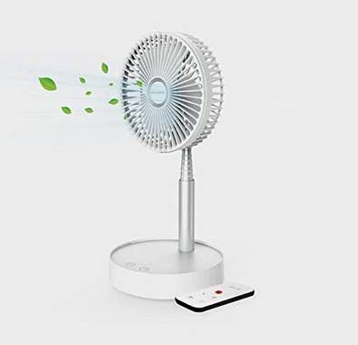 Porodo Lifestyle Portable Folding Fan Built-in 7200mAh Battery with Remote / 4 Speeds Adjustable Height and Head/Good for Office, Home, and Outdoor Camping (White)