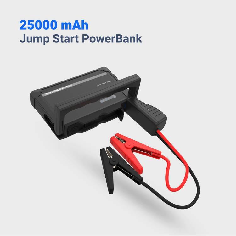 Powerology Jump Starter Power Bank, 1000A Peak Car Jump Starter, 25000mAh Power Bank Multi-Port, Portable Phone Charger with Safety Protection, Built-In LED Flashlight