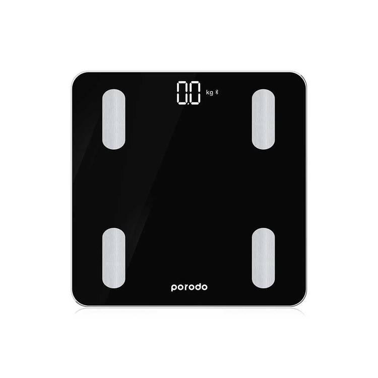 Digital Weight Scale, Porodo Lifestyle Smart Bluetooth Full Body Fat Scale, Works with Bluetooth on iOS and Android - Black