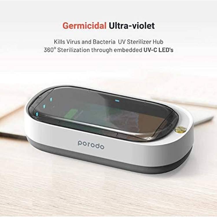 Porodo UV Disinfection Box for Mobile Phone, Face Mask ,Sterilizer Small Portable Sterilizer, Suitable For All Smart Phones, Jewelry, Car Keys, Watches And Glasses - White