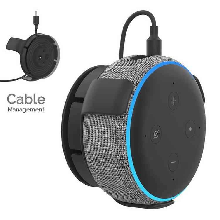 AHASTYLE Wall Mount Hanger Holder for Echo Dot 3rd Generation Smart Home Speakers, Built-in Cable Management and Need to Drill - Black